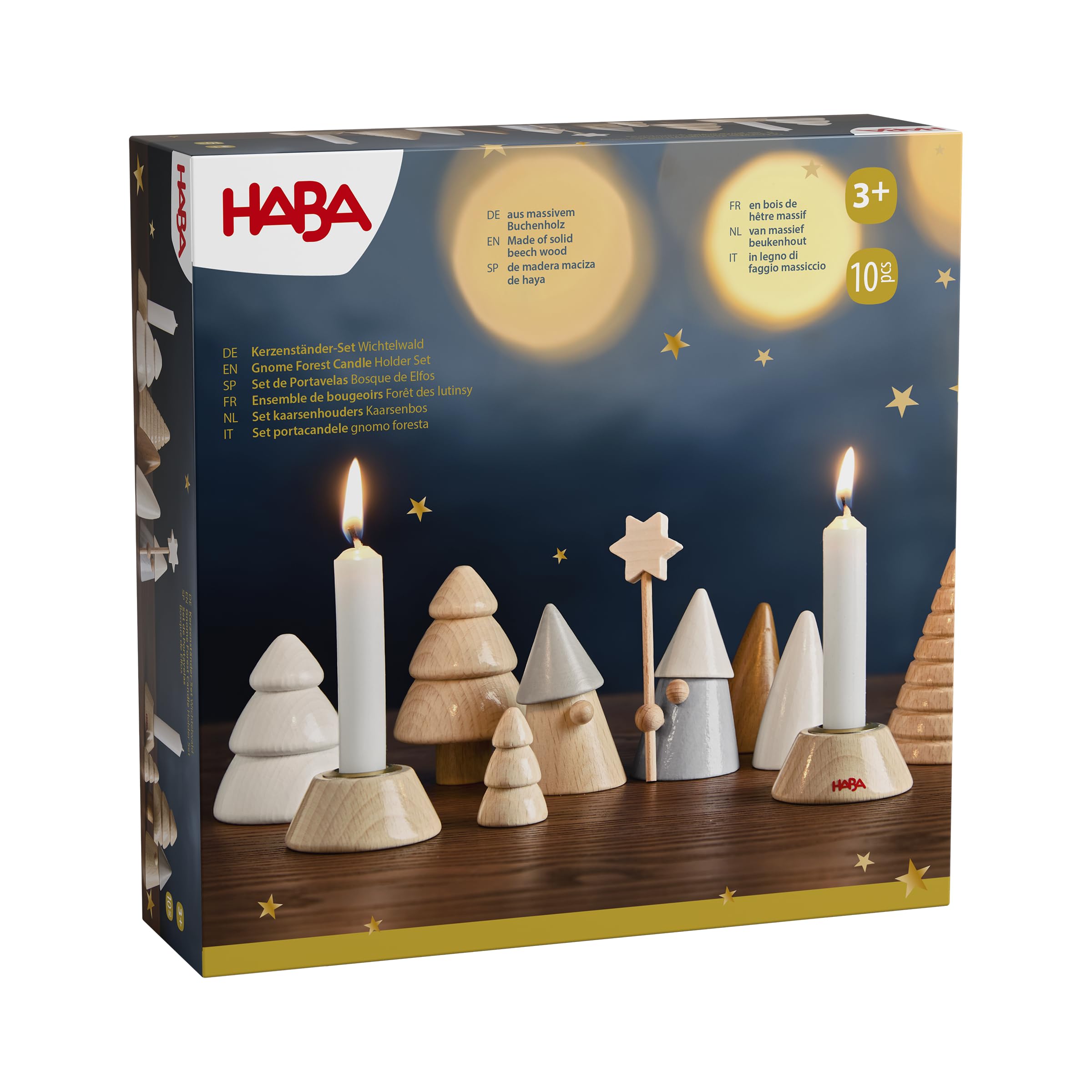 HABA Kerzenständer-Set Wichtelwald – Weihnachtliche Holz-Dekoration aus Buchenholz