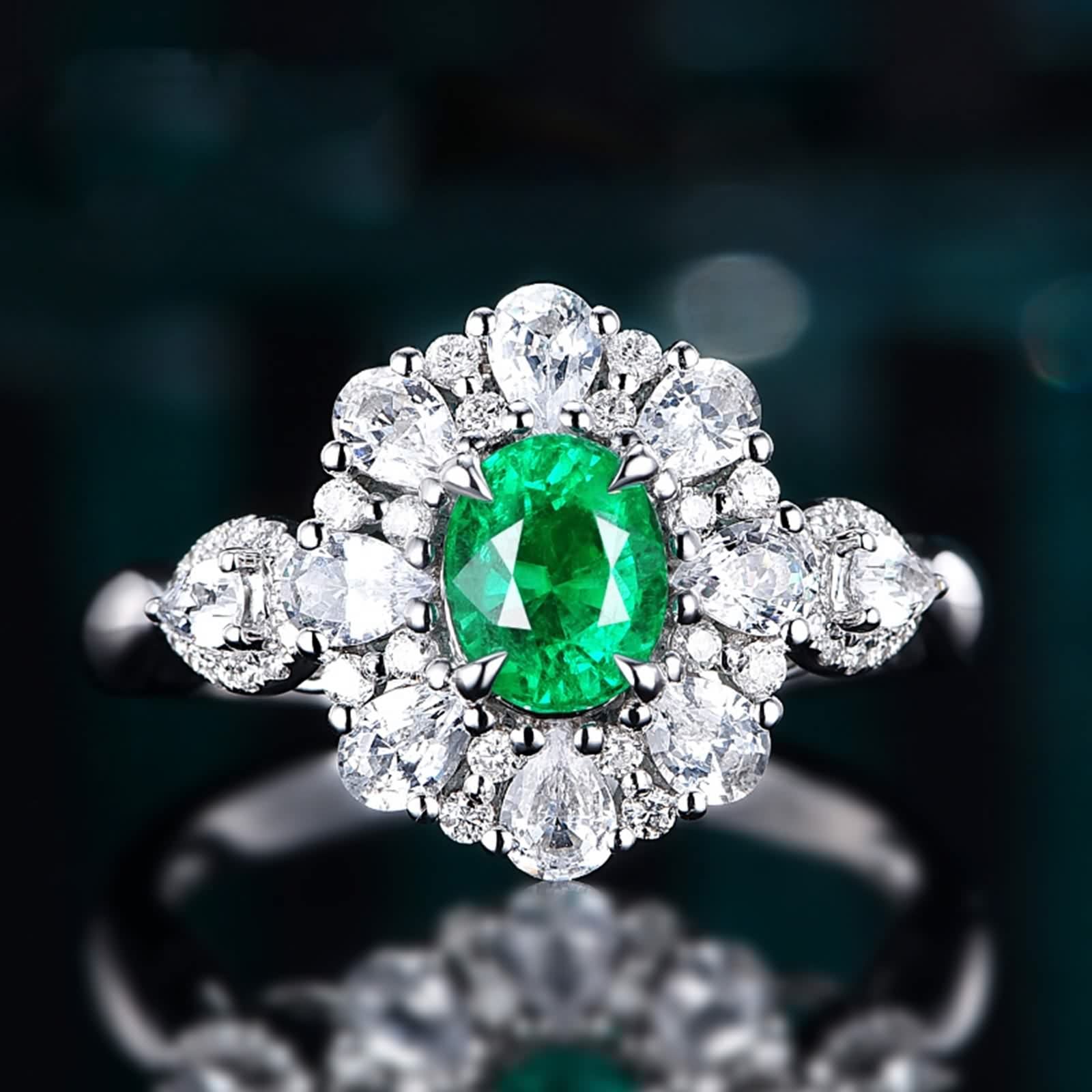 Anillos Mujer con Esmeralda, Alianza de Boda Mujer 1Ct Verde Forma Oval Moissanita Blanco para Esposa Novia Ajuste Cómodo