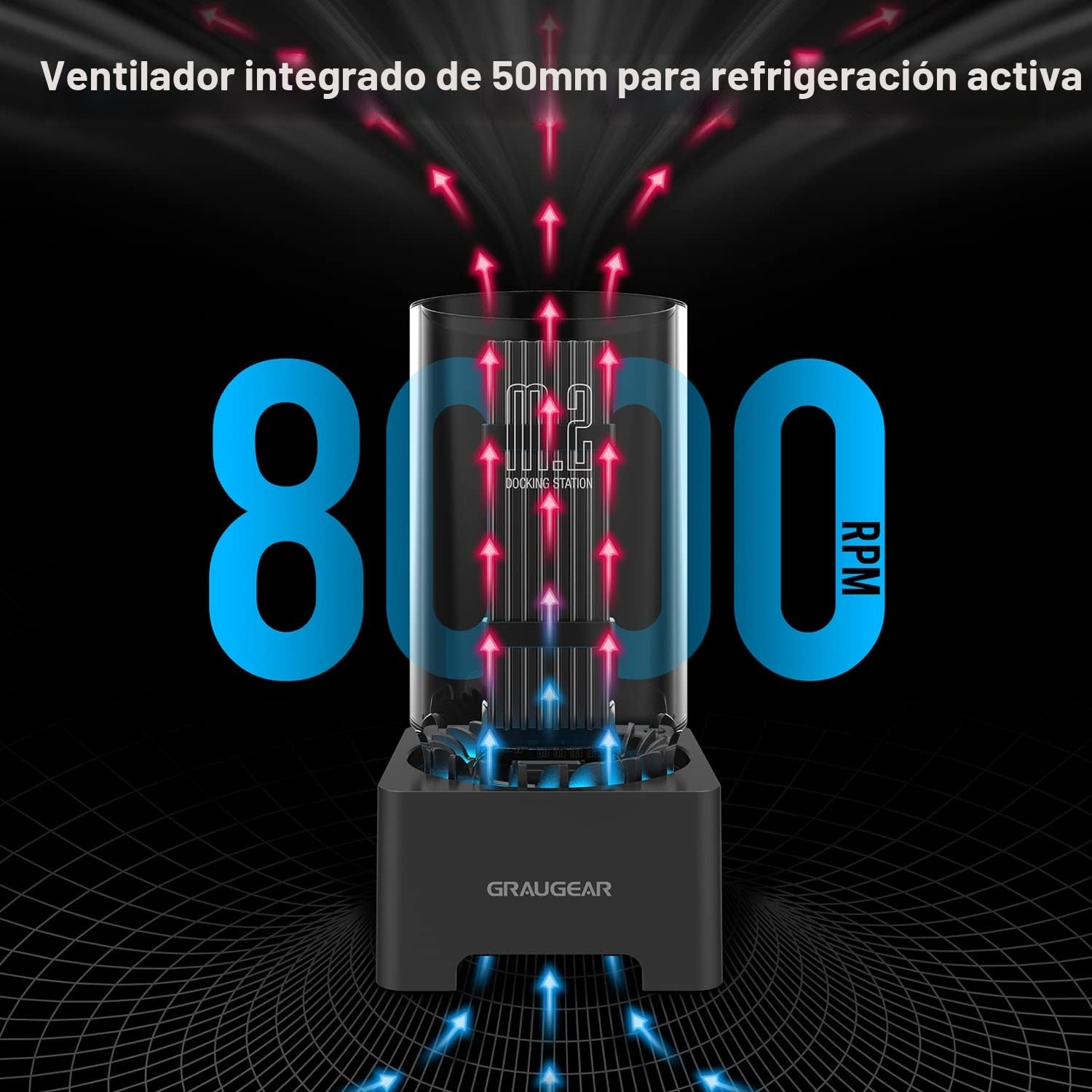 GRAUGEAR Estación Acoplamiento SSD M.2, USB 3.2 Gen2 10Gbps, Ventilador 50mm, RTL9201B Compatible NVMe y NGFF, Incluye Cables USB-C y A-C