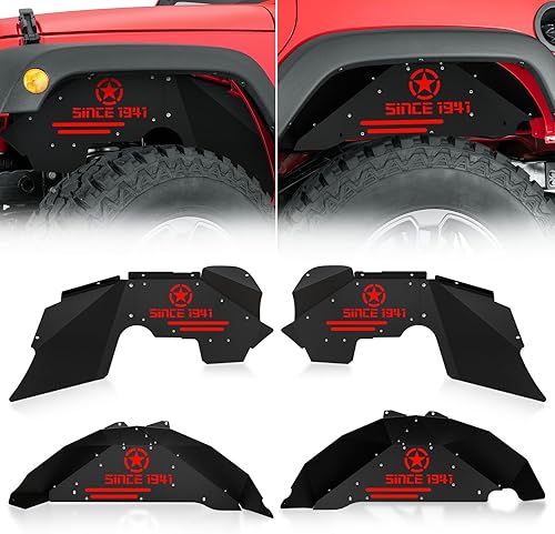Vista 10 de Protectores de guardabarros interiores delanteros y traseros compatibles con Jeep Wrangler JK y JKU Unlimited Sport Sahara Rubicon 2007-2018