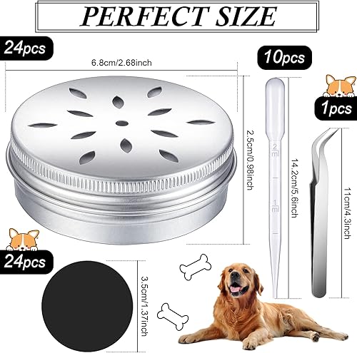 Miniatura 2 de Shimeyao Kit de entrenamiento de aroma de perro, 59 piezas, caja de entrenamiento de 24 aromas, recipientes de trabajo para nariz de perro, latas de