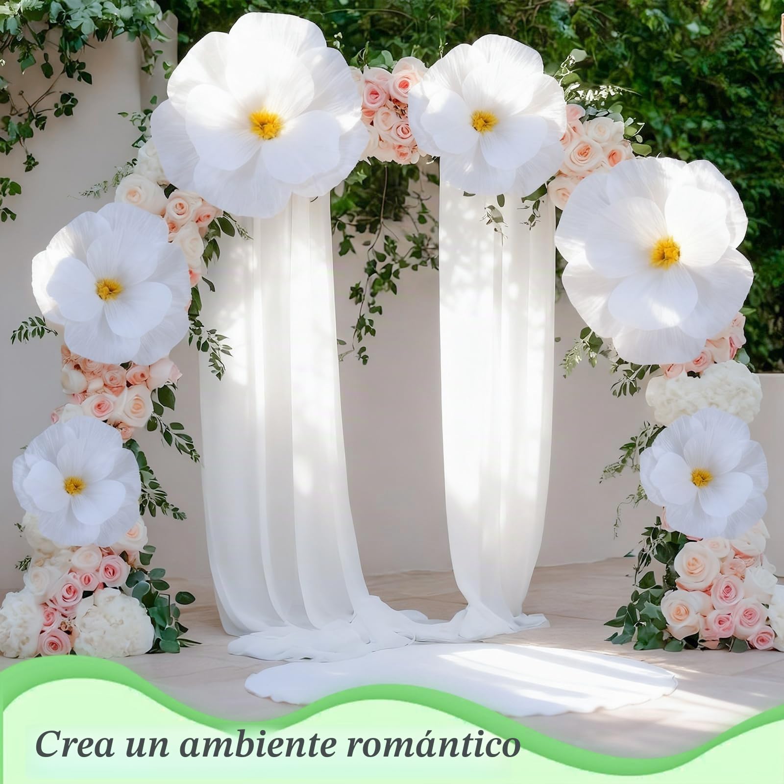 Norme - 3 flores gigantes blancas artificiales de papel, 40, 50, 60 centímetros, para decoración de boda, San Valentín, cumpleaños, ceremonia nupcial, fondo de habitación, fiesta, interior y exterior
