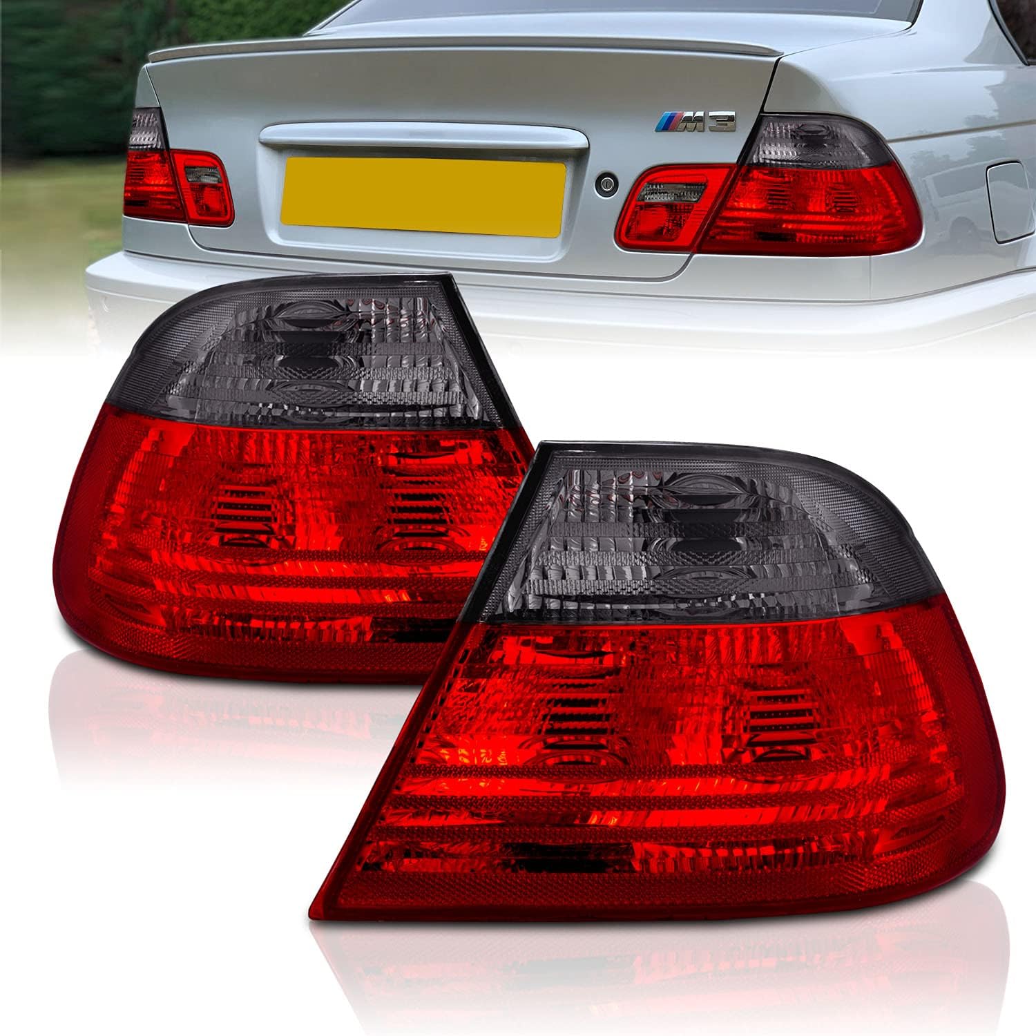 AmeriLite for 00-03 BMW E46 3Series M3 Coupe Only Halogen Replacement Tail Lights Set - Passenger and Driver Side (Smoke)