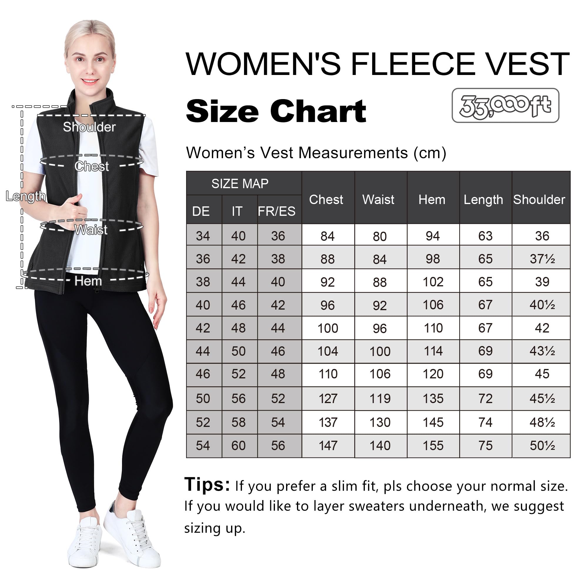 33,000ft Gilet in pile da donna, gilet leggero con zip Softshell per scaldamuscoli con tasche sul colletto Giacca sportiva