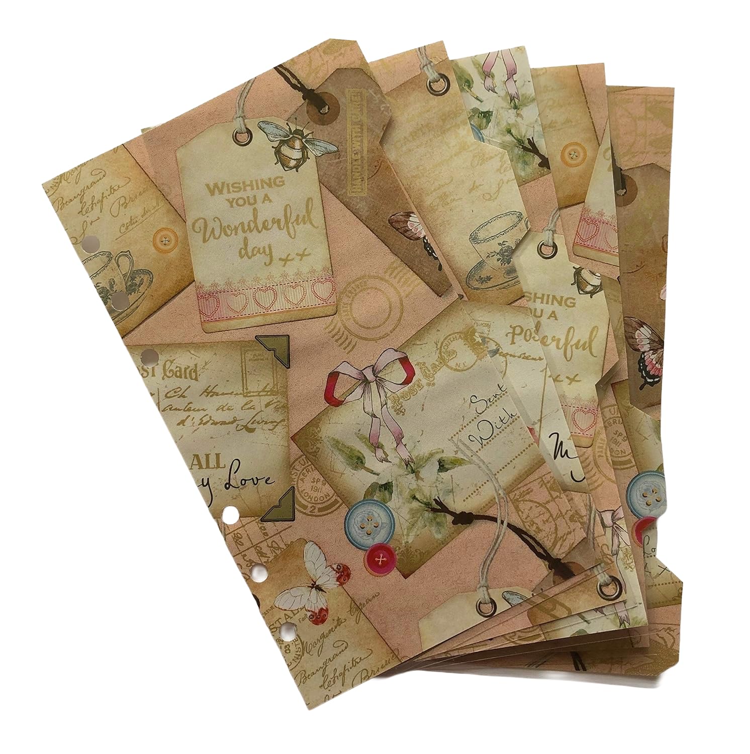 Personal Filofax Dividers in Beautiful Vintage Postcard Design - Fully Laminated