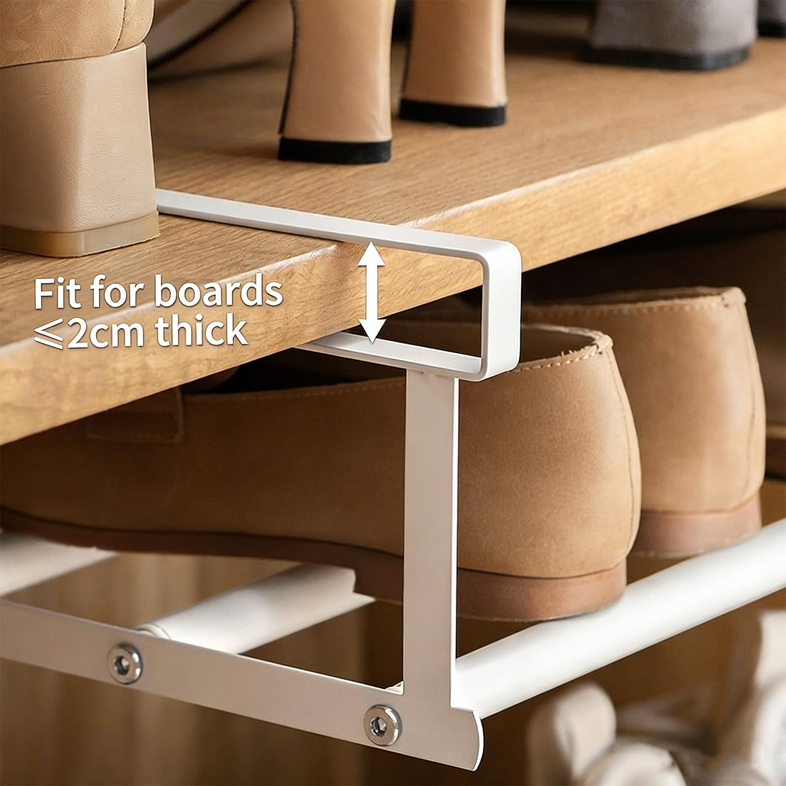 2 Pezzi Scarpiera Appendibile Per Armadio, Retrattile 40-70 cm, Ripiani Regolabili Sotto I'armadio, Scarpiera Salvaspazio,per Porta Scarpe da Ingresso, Armadio, Cucina e Ripostiglio(Bianco)