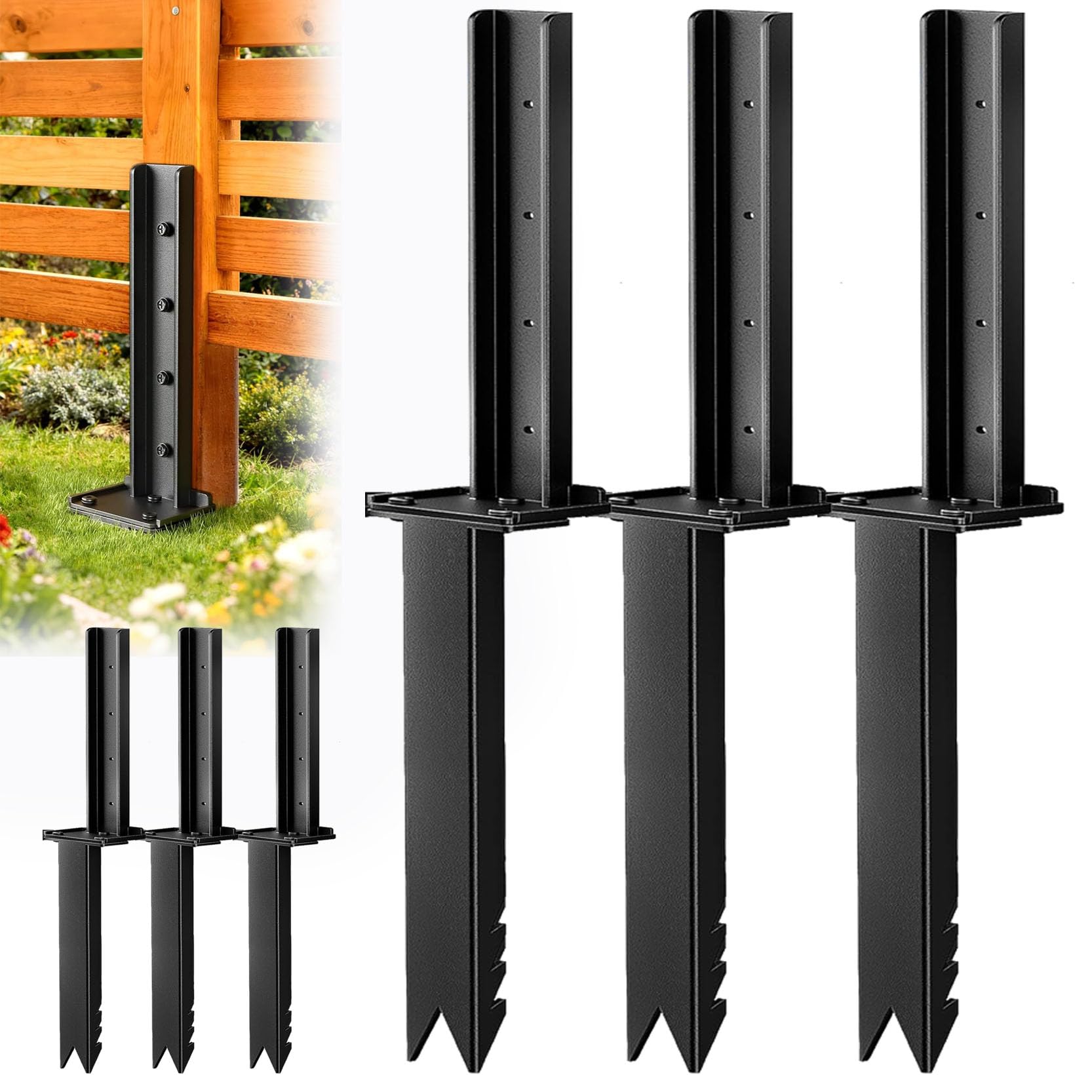 GOUZIBHD Thickened Double-Layer Fence Post Repair Kit Fence Post Anchor, Heavy Duty Fence Post Repair Stakes, Anchor Ground Spike for Repairing Tilted Broken Wood Posts(Color:6pack)
