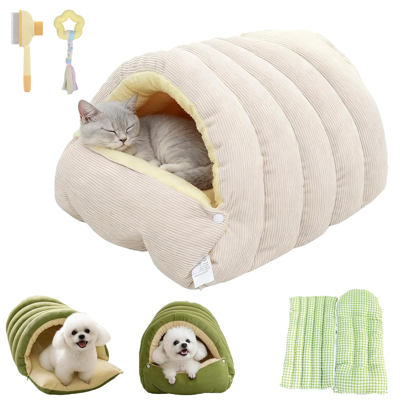 fjaldjfu Cozy Monster Cat Bed, Soft and Warm Pet Cave for Indoor Cats, Removable and Washable Winter Closed-Off Cat Bed, Dual-Purpose Small Dog Nests, for Cats, Kittens and Small Dogs (White,M)