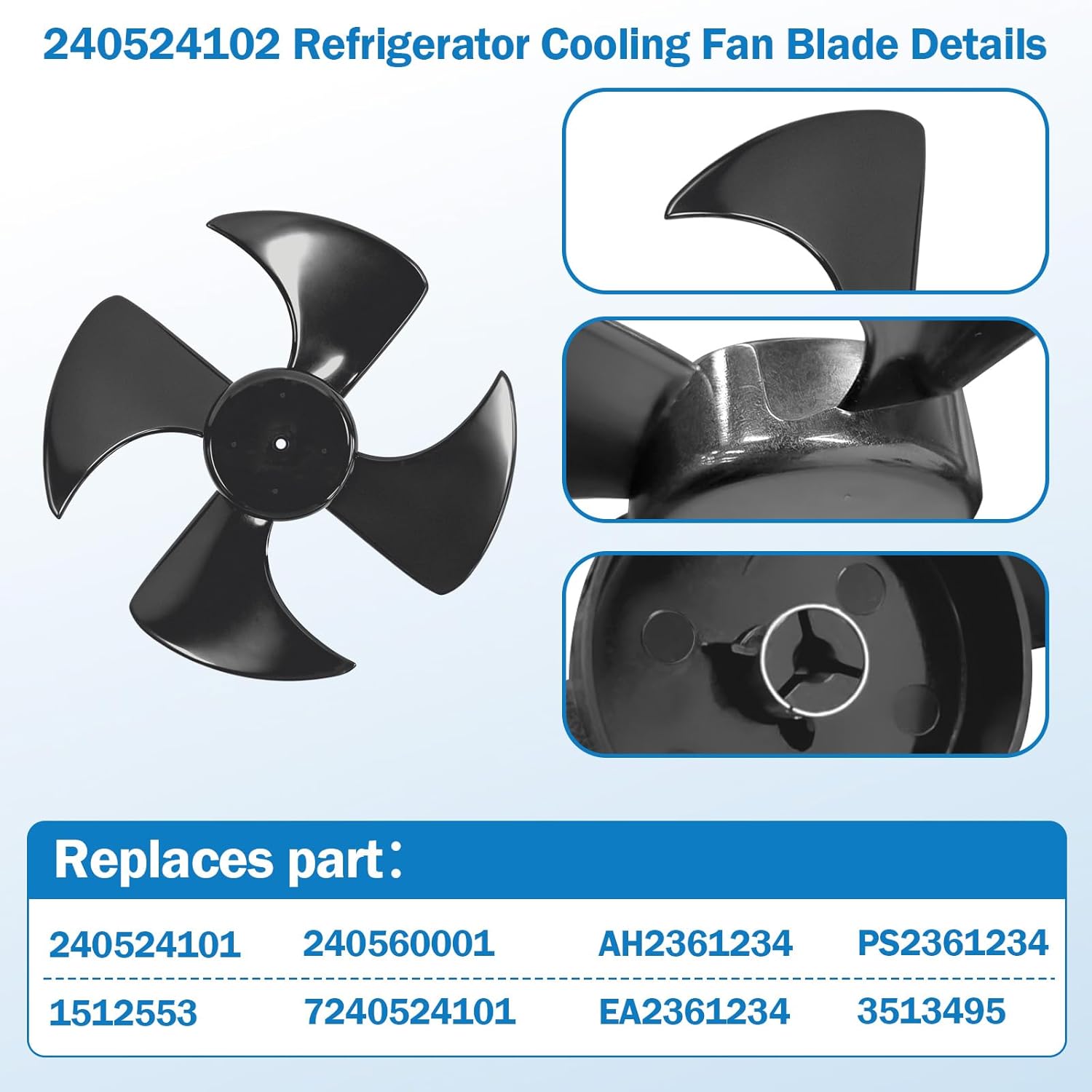 240524102 Refrigerator Condenser Fan Blade Compatible with Frigidaire Refrigerators Cooling Fan Blade Replacement 240524101,1512553, 240560001, AH2361234