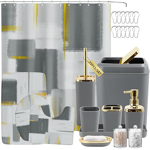 XLHOMO Bathroom Set - Grey and Gold Bathroom Accessories Set,