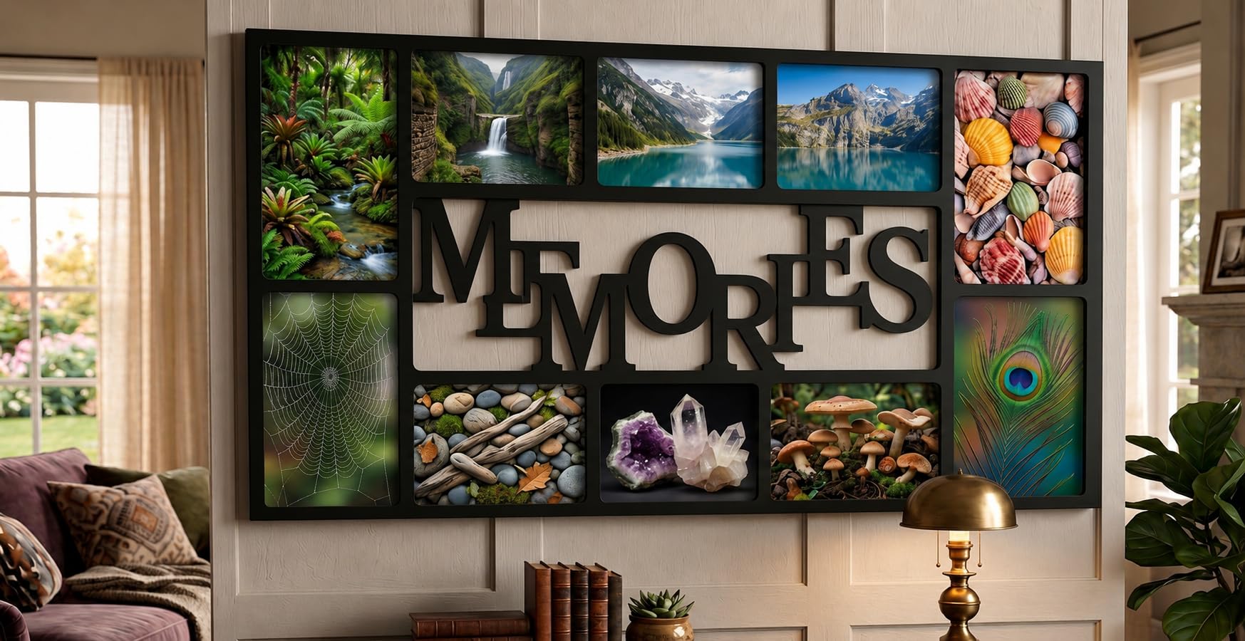 DEENZ Modern Rectangular Collage Multi-Picture Photo 6x4'' & 7x5'' Frame 10 Apertures 'MEMORIES' Text Gift Idea Display Wall Horizontal Hanging Capture Your Precious Moments 71 X 36 X 3 Cm (BLACK)
