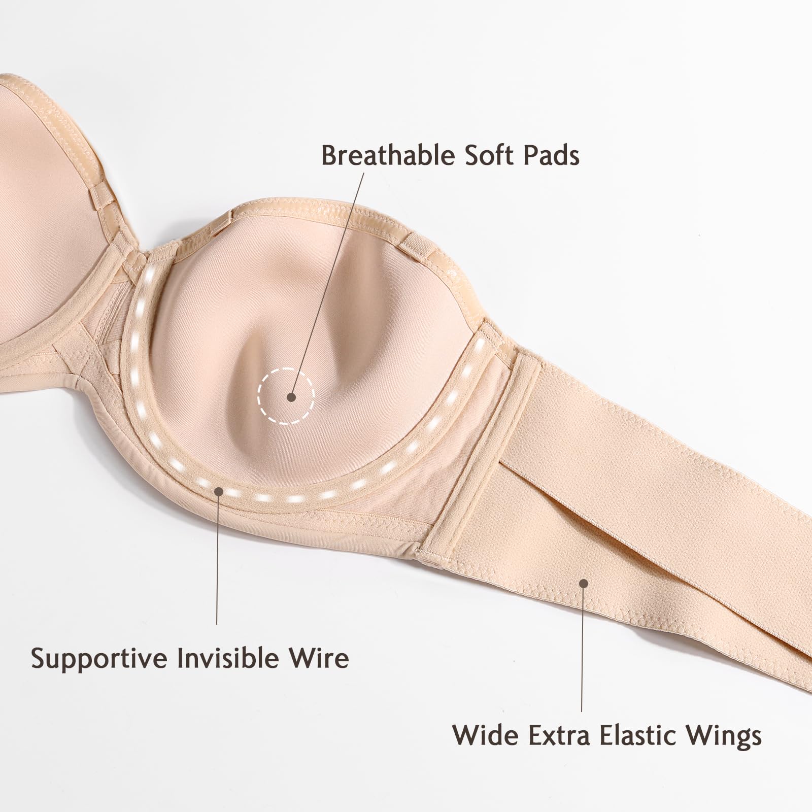 Lemorosy - Soutien-Gorge sans Bretelles pour Femmes à Armatures Décolleté en V avec Bretelles Amovibles Push up