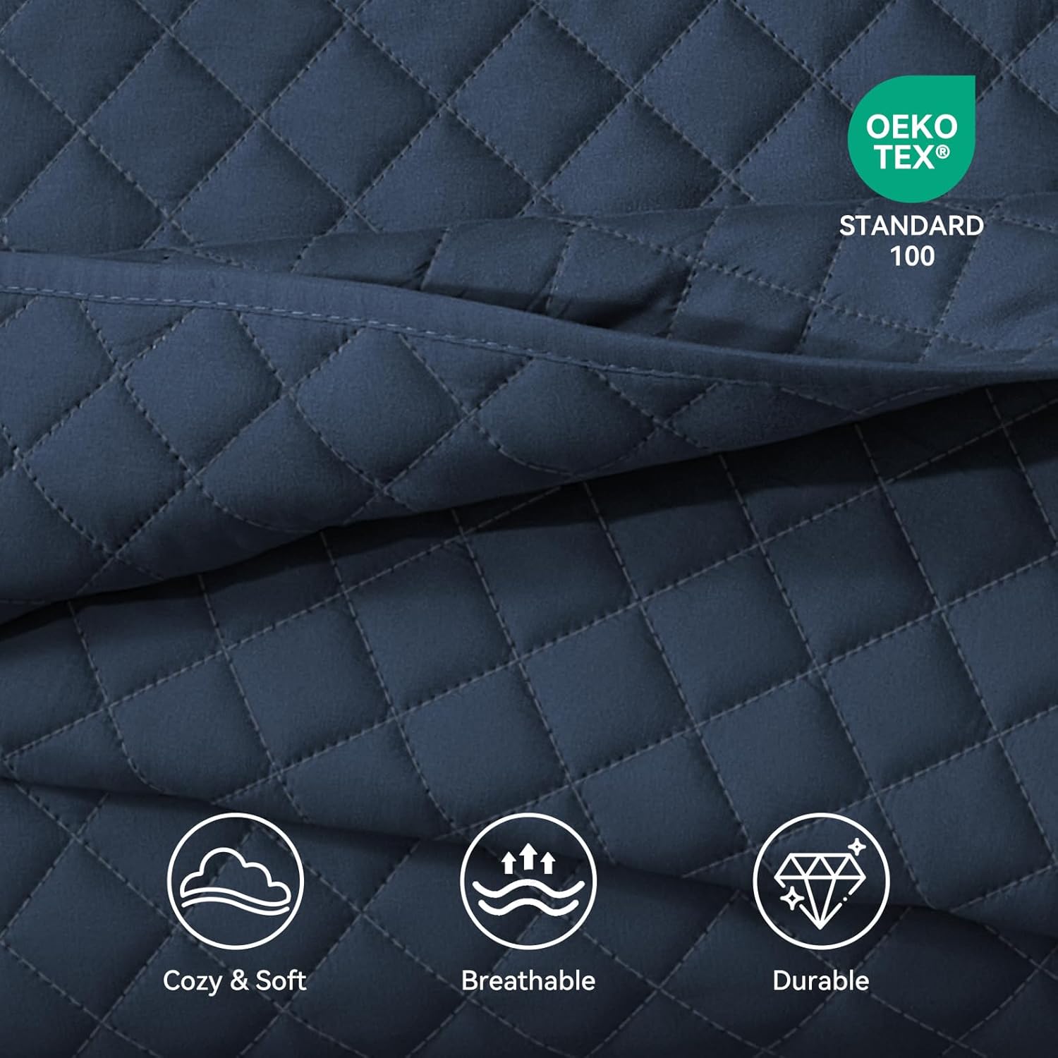 SunStyle Home Queen Quilt Bedding Set Navy, Lightweight Comforter Bedspread Blanket Full Queen Size Quilt, Durable Quilted Stitching Coverlet with 2 Pillow Shams Diamond Pattern All Seasons 3pcs - Image 7