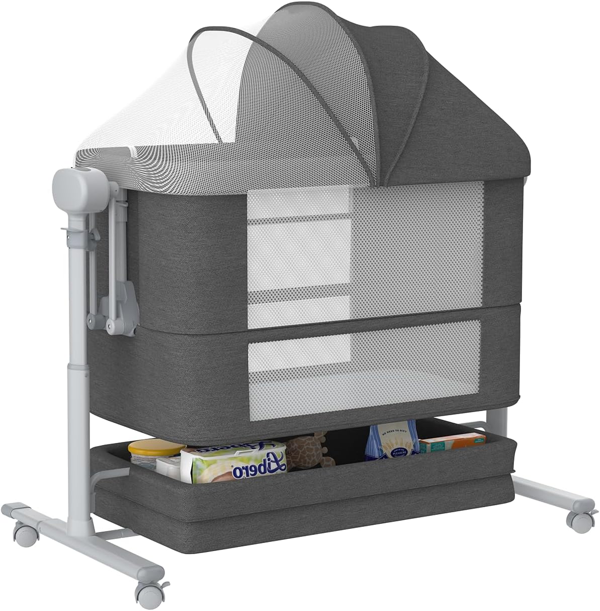 Electric Rocking Bassinet for Baby, 4 in 1 Baby Basinets Bedside Sleeper with Wheels, Automatic Bedside Bassinet with Remote Control, Crib in Bed Newborn with)5-speed height adjustment (Deep Grey)
