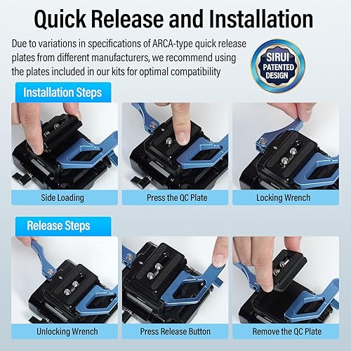 Miniatura 3 de Sirui Placa base universal para cámara con abrazaderas dobles de 0.591 in, placa base con placa de liberación rápida tipo Arca-Swiss para trípode,