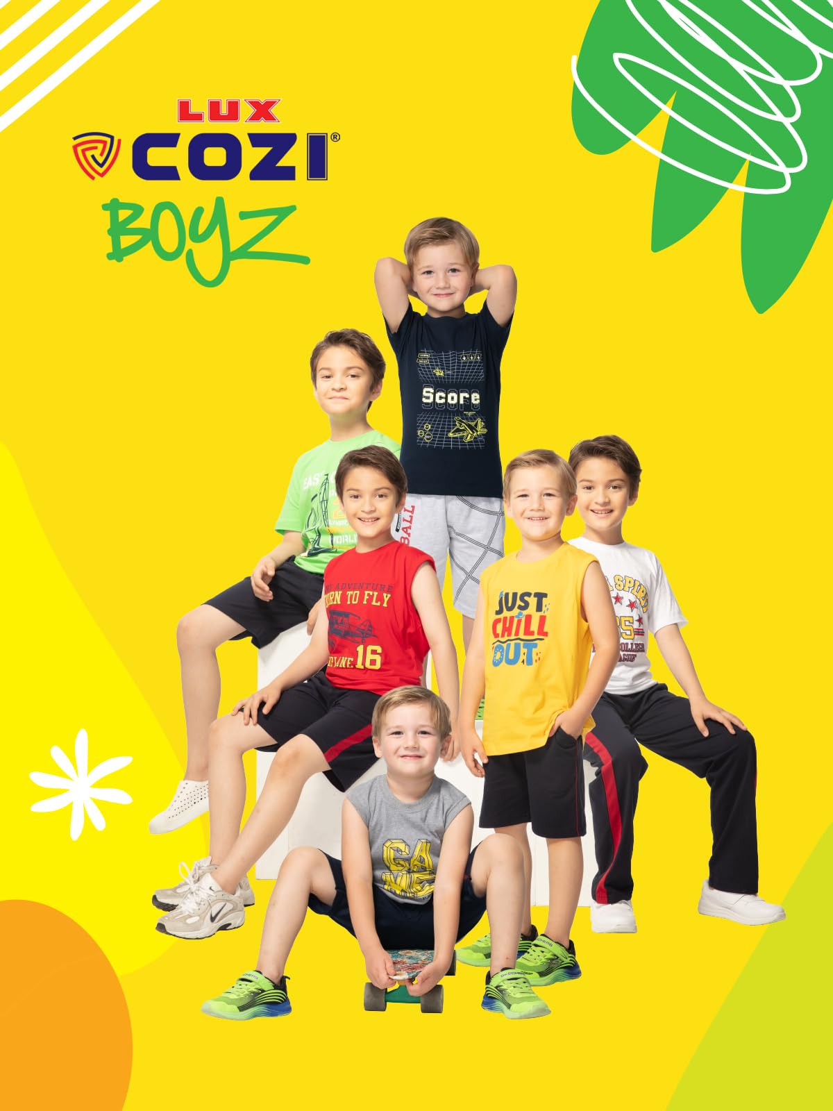 Lux Cozi Set ragazzo in puro cotone, girocollo, mezza manica, maglietta e pantaloni corti, set di maglietta e pantaloncini per ragazzi, le stampe possono variare