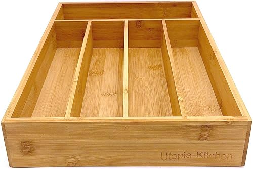 Miniatura 5 de Organizador de bambú de 2 piezas cajón de maquillaje expandible de 8 y 5 compartimentos organizador de separadores de cajones soporte ajustable para