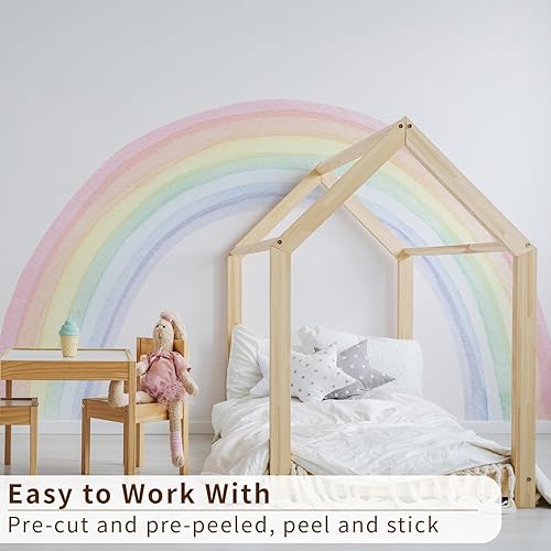 Miniatura 7 de funlife Adhesivos murales de pared grandes de arcoíris para despegar y pegar, precortadas en acuarela pastel, calcomanías de pared para dormitorio