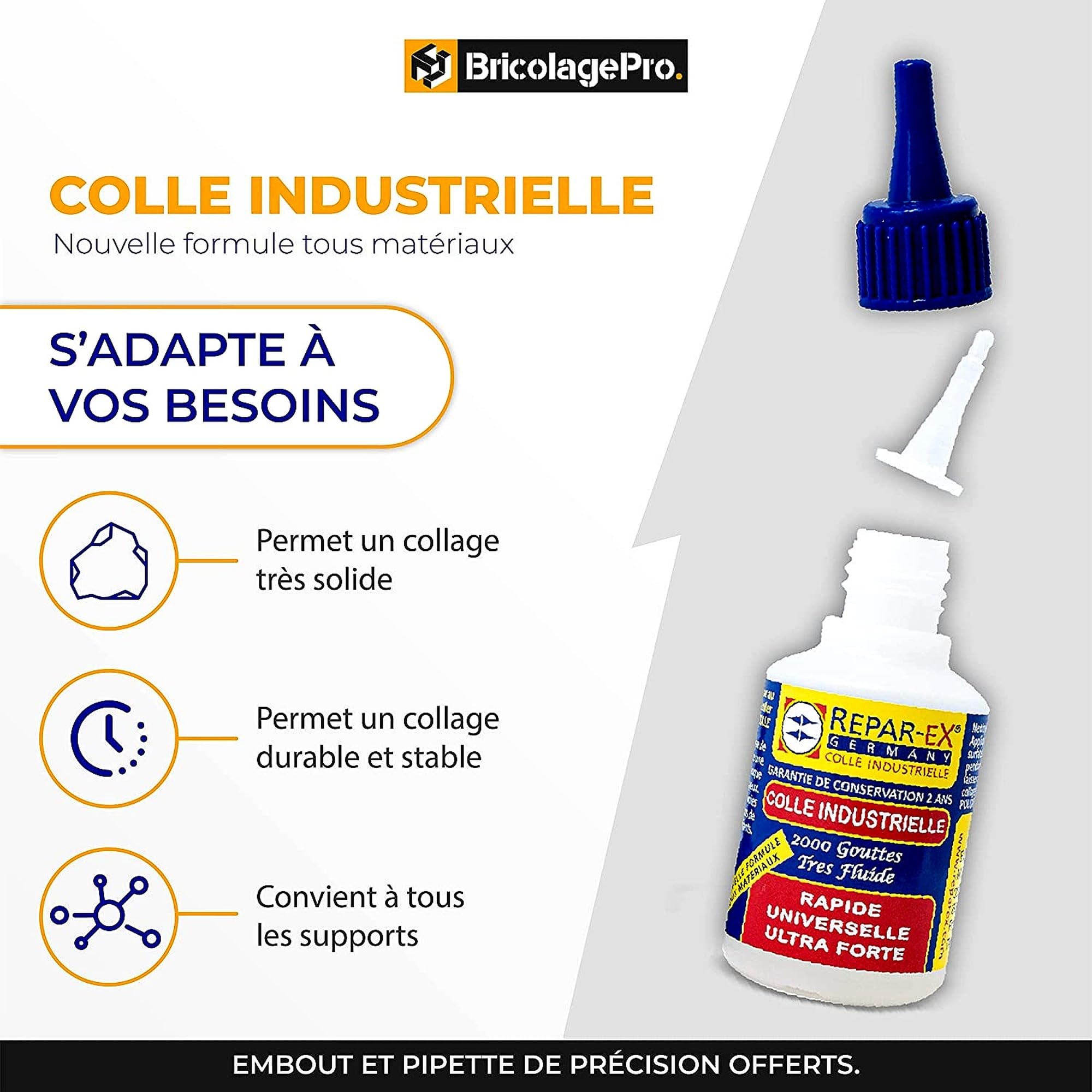 BRICOLAGEPRO - Lot de Colle Professionnelle Repar-ex 20g et de Poudre d'Assemblage 30g - Tous Supports