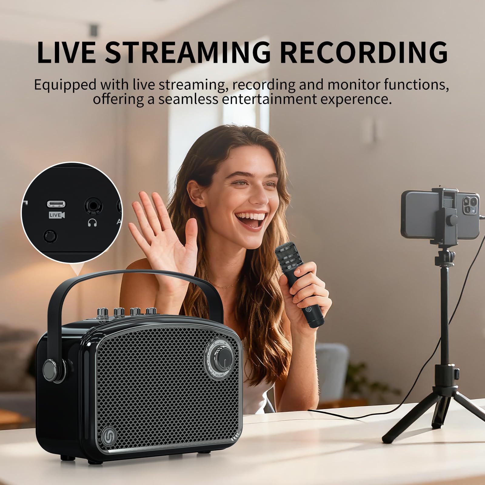 120W Peak Leistungsstarker Sprachverstärker mit 2 UHF-Mikrofonen, Bluetooth-Lautsprecher mit Bass/Trable/Echo-Anpassung, kleines PA-Lautsprechersystem, Karaoke-Maschine für Erwachsene, Lehrer