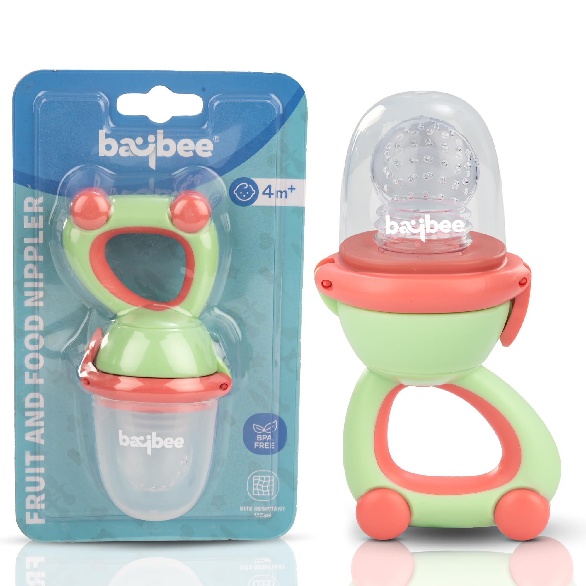 BAYBEE Newborn Silicone Baby Food & Fruit Nibbler For Babies,Bpa Free Fresh Fruits Food Feeder For Baby Chewing Teething Toy|Food Grade Extra Silicone Mesh Feeder For Babies From 0-6 Months (Green)