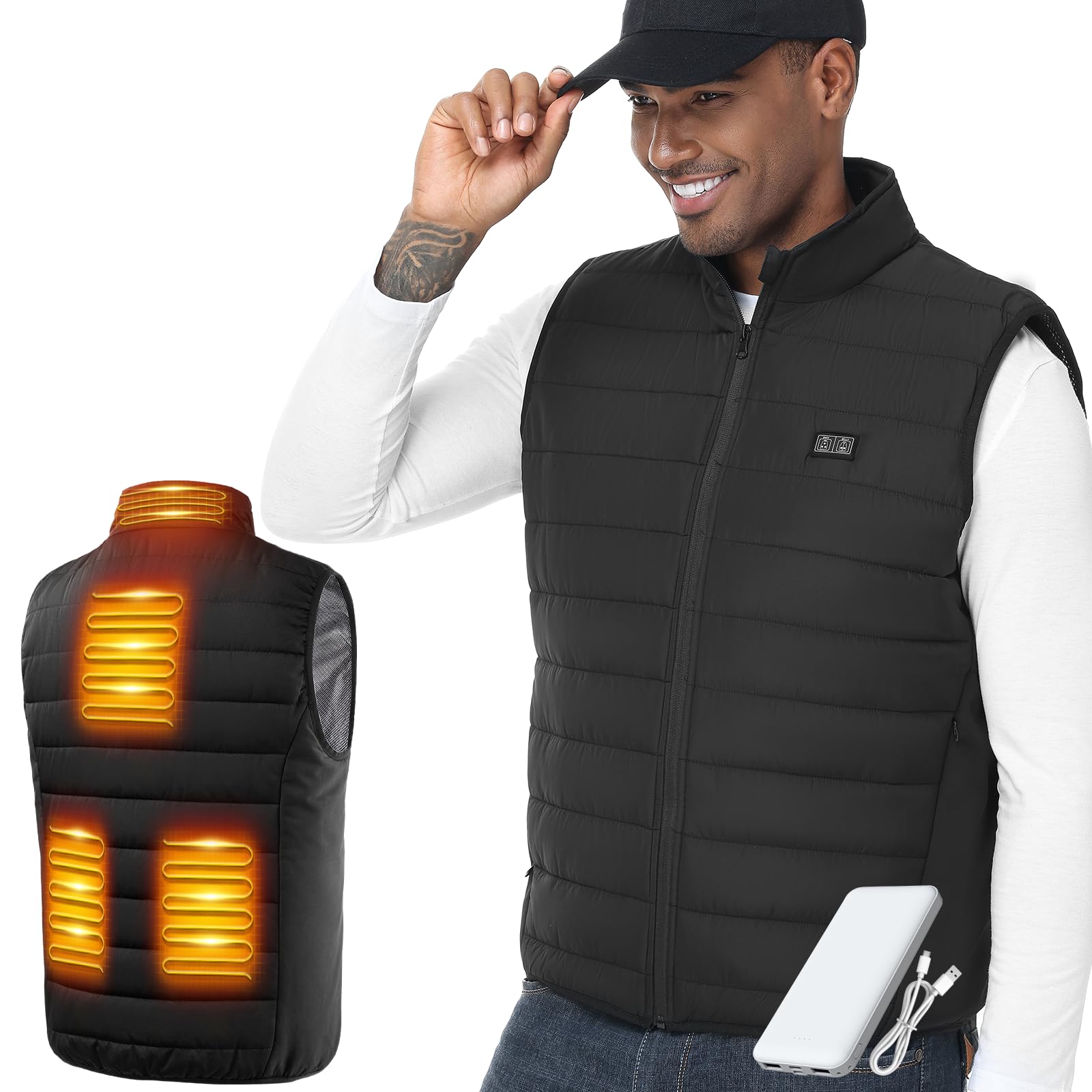 LABCOOL Veste Chauffante USB 12000mAh 5V 3 Niveaux 6 Zones Chauffantes Gilet Homme Femme