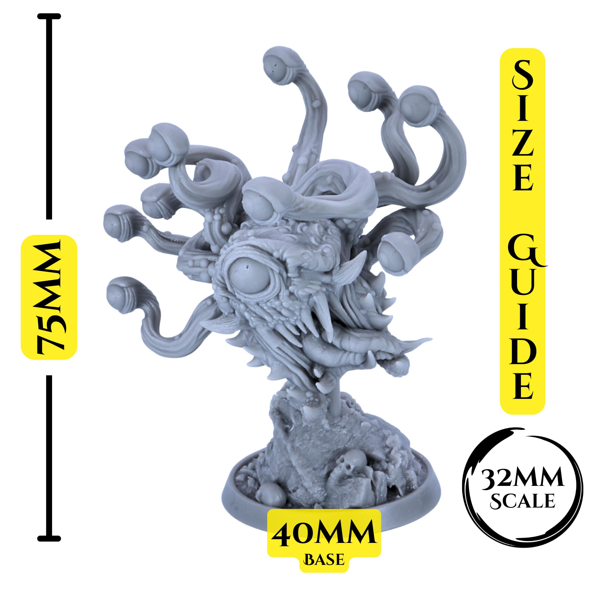 Eye Tyrant Miniature - Floating Eyeball Monster for Tabletop RPGs, Grey, 32mm Scale - Image 2