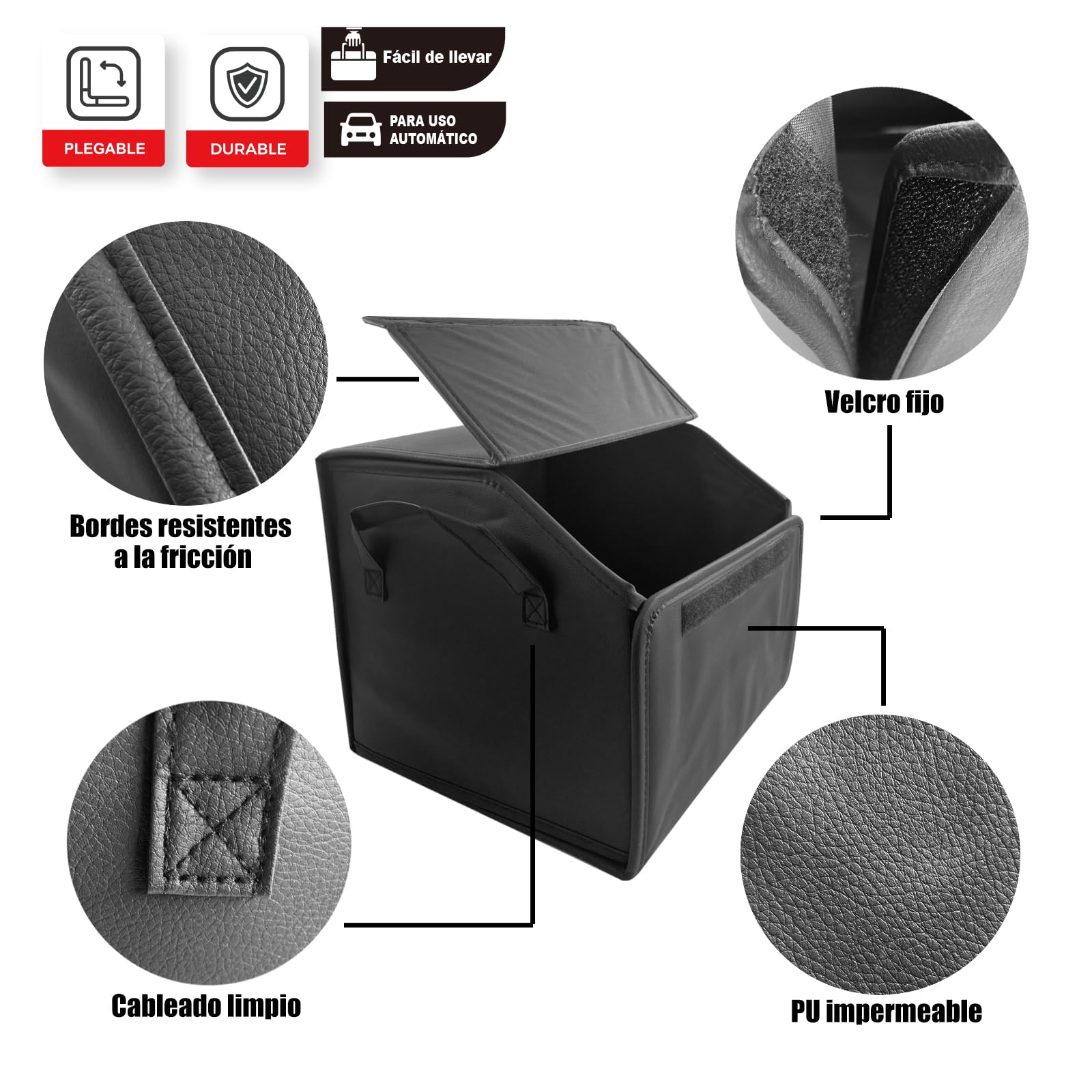 Organizador de Maletero Plegable de PU – Caja de Almacenamiento Multiuso para Coche, SUV y Camión – Gran Capacidad – Base antideslizante – Impermeable