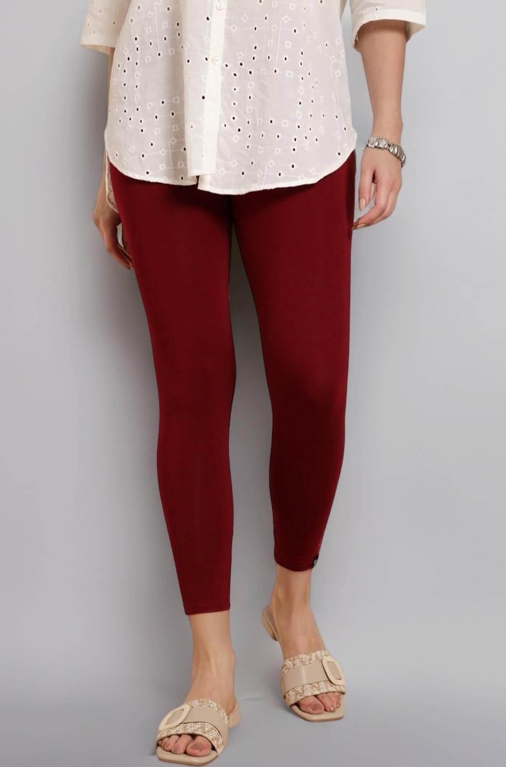 TWIN BIRDS Viscose Elastane Stretch Leggings for Women | Mid Rise Skinny Fit, High Ankle & 7/8 Cropped Length Active Legging