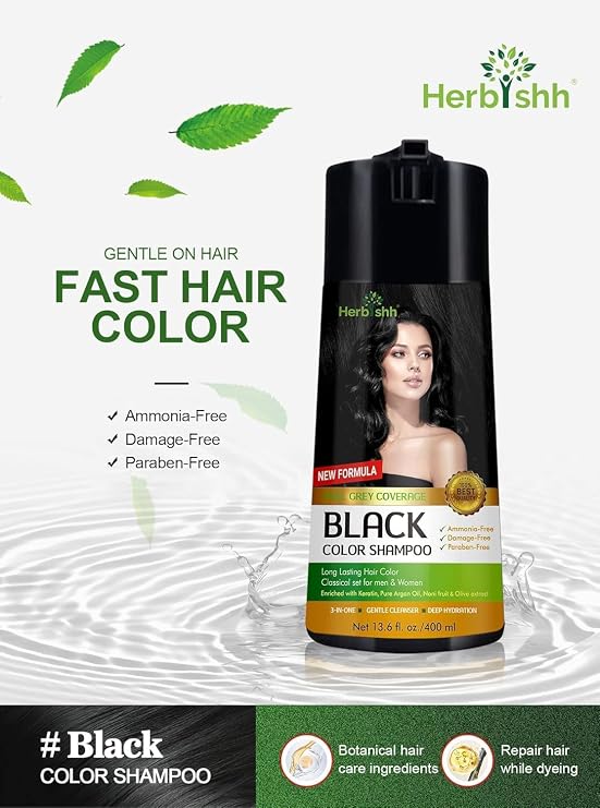 Herbishh Hair Color Shampoo for Gray Hair Hair Dye Shampoo and Conditioner 2 Pack + Pro Keratin Argan Oil Hair Mask for Dry, Damaged Hair 150mL (Black)