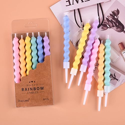 Miniatura 4 de PHD CAKE Velas de cumpleaños en espiral arcoíris de 36 unidades con soportes, velas de fiesta, velas de pastel
