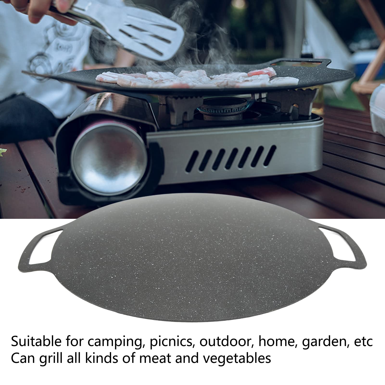 Cast Iron Griddle Pan, Pancake Stovetop Griddle Round Flat Top Grill Plate with Dual Handle for Camping Picnic