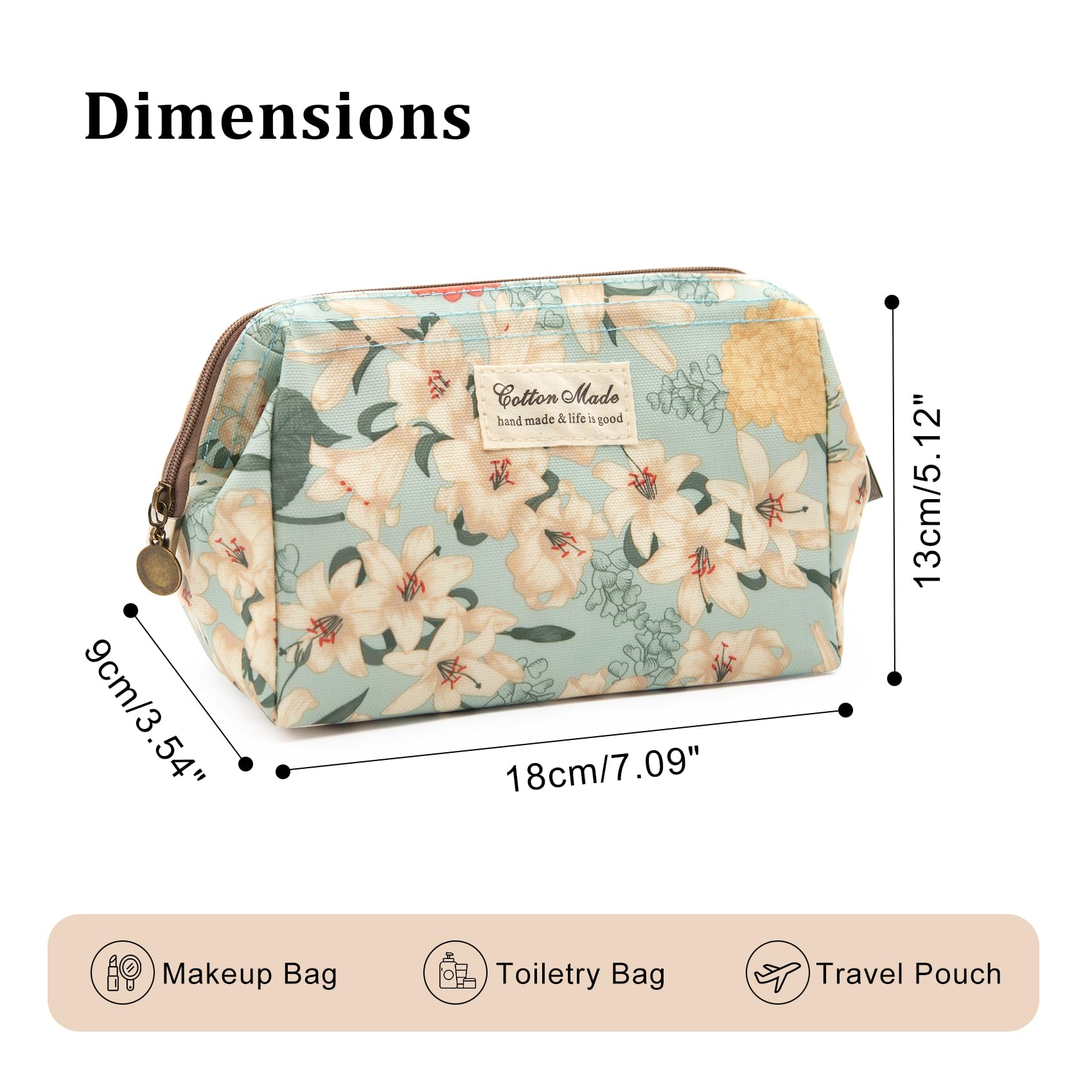 Long Keeper Travel Makeup Bag Floral Wide-Open Beauty Cosmetic Bags for Women Make Up Organiser Bag Toiletries & Beauty Essentials Waterproof Wash Bags (Green Base Lily) - Image 2