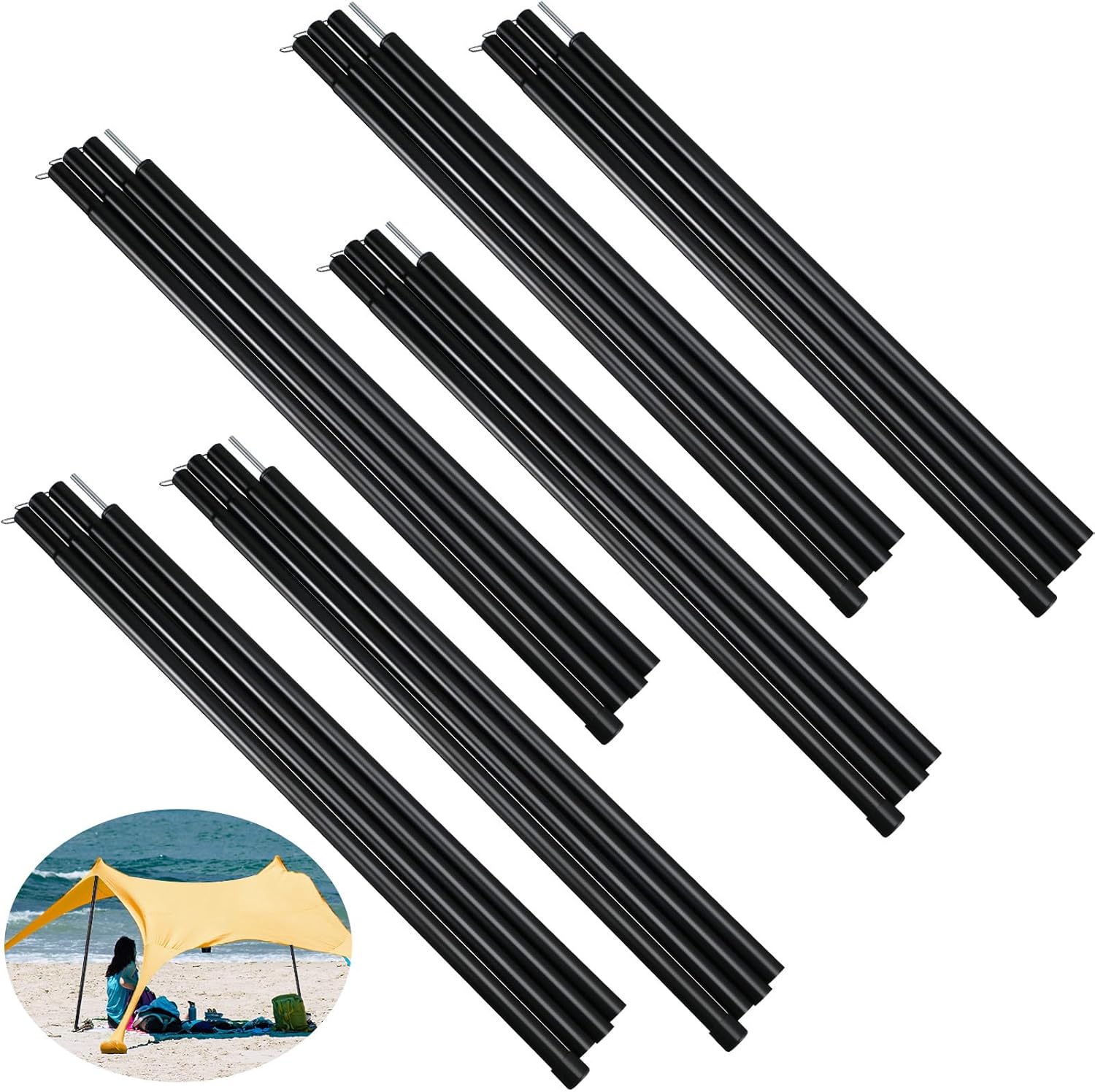 Tandefio 6 Packs Tarp Pole Adjustable Tent Pole Telescoping Iron Tent Rod Black