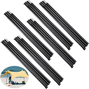 Set Of 4 Telescoping Tarp Poles | Replacement Canopy Adjustable Aluminum Rods, Portable & Lightweight For Tent Fly, Awning, Outdoor Camping, Hiking, Backpacking & Rainfly + 6 Pegs & 6 Reflective Ropes