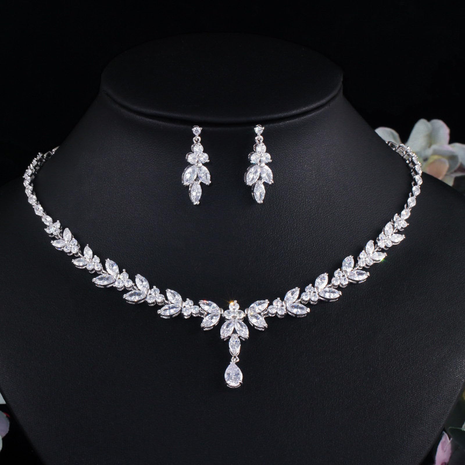 Joyería Nupcial de Boda para Mujer, Collar AAA+Zirconio Conjunto de Joyas Libres de Alergia Boda Compromiso Regalo de Cumpleaños, Conjunto de Joyería Nupcial para Mujer para Festival