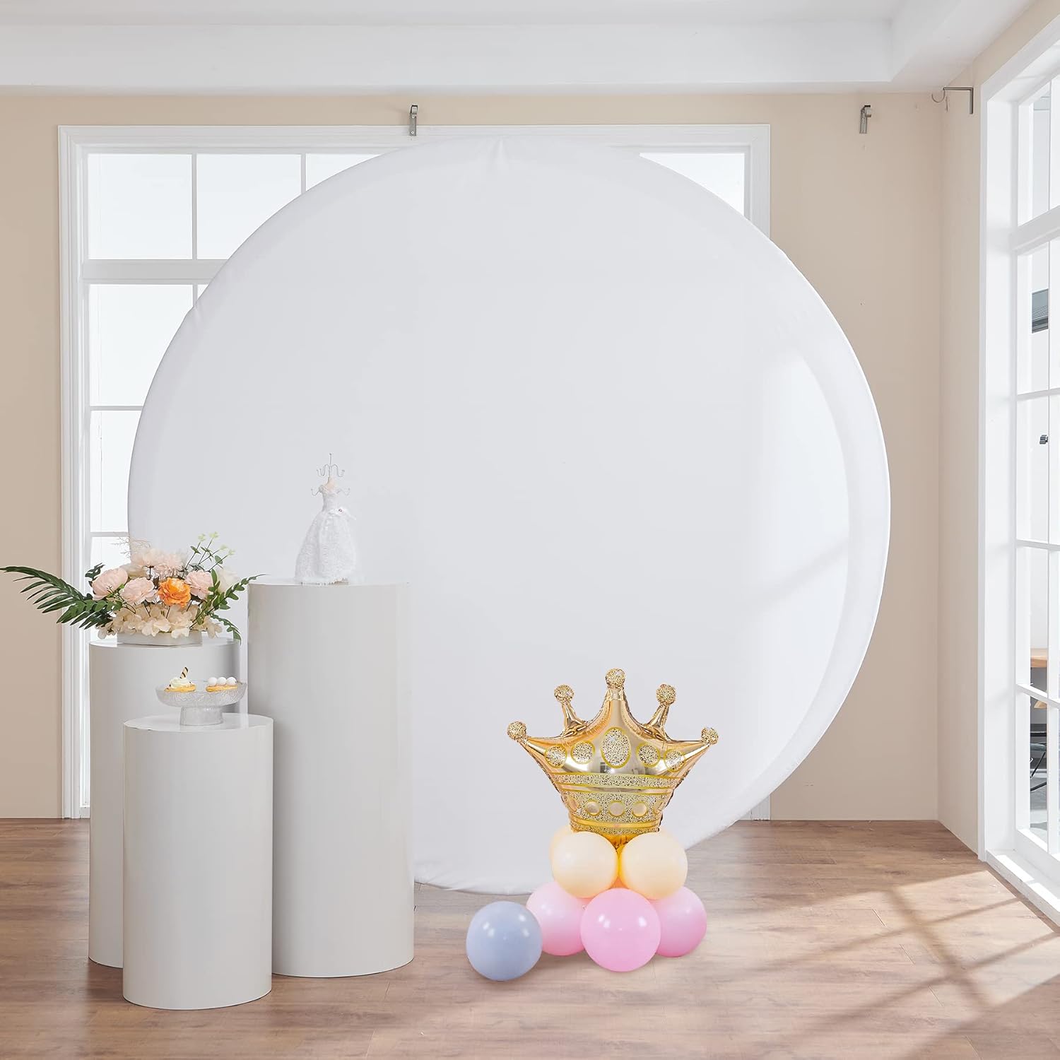 Outpain 7.5FT White Round Arch Backdrop Cover for 7.5FT
