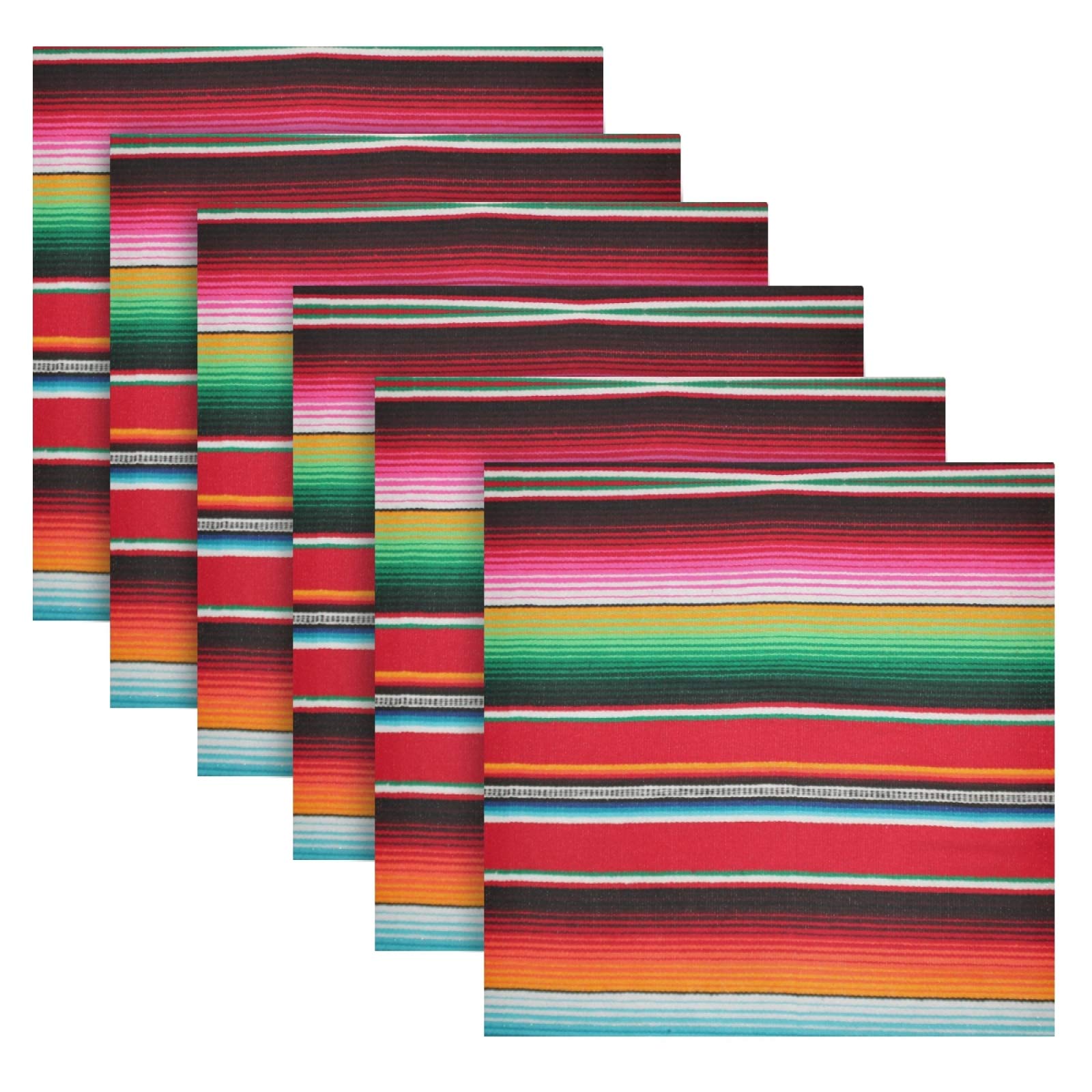 ALAZA Colorful Rainbow Mexican Stripe Cloth Napkins Dinner Napkins Set of 6,Reusable Table Napkins Washable Polyester Fabric for Cocktail Party Holiday Wedding Home Decorative