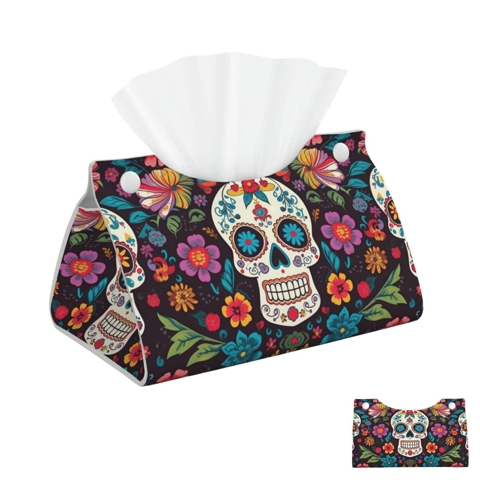 Sugar Skulls and Flowers Tissue Box Cover Square Cube Boxes