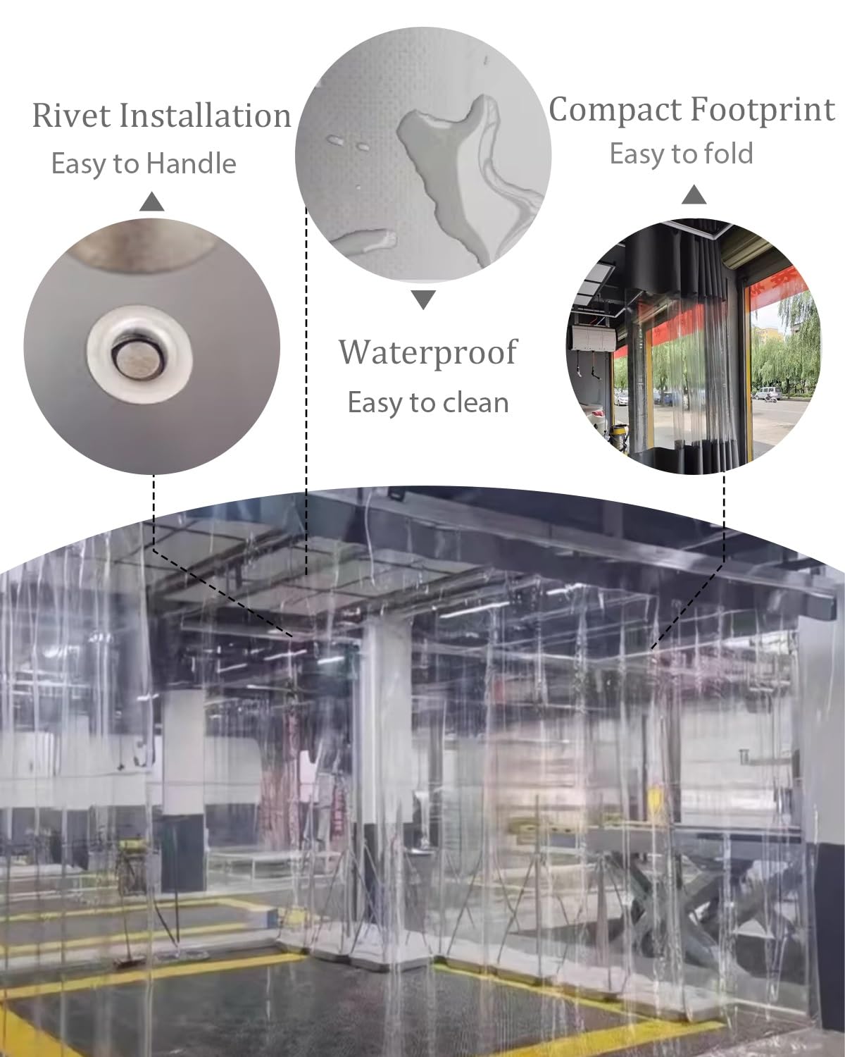 Générique Système de Rail pour Rideau, Rideau de séparation Transparent pour Garage avec roulettes et Crochets, cloison en Vinyle imperméable pour Zones de Travail, 260 c