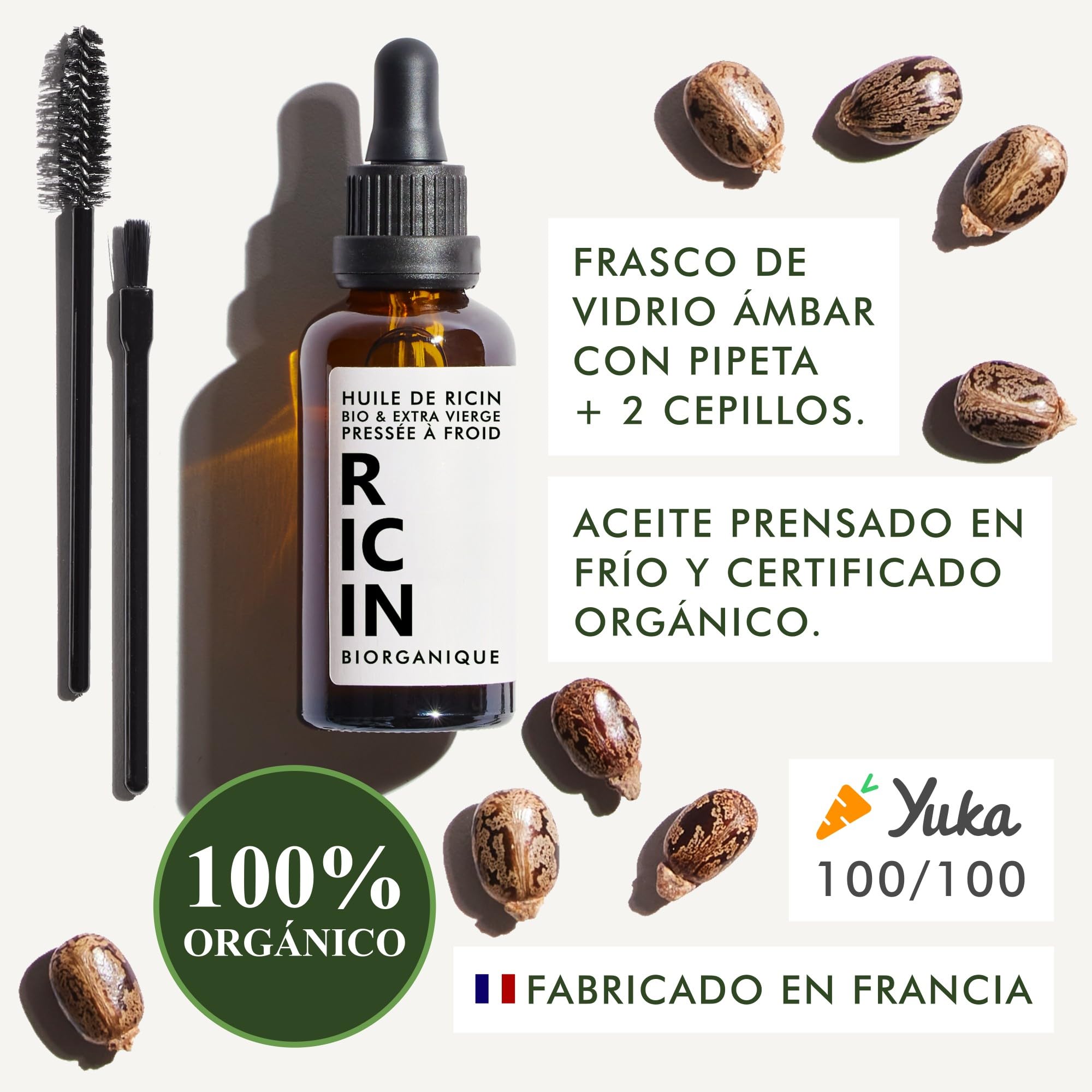 Aceite de Ricino BIO 100% Puro Prensado en Frío 100 ml Vegano Botella de Vidrio