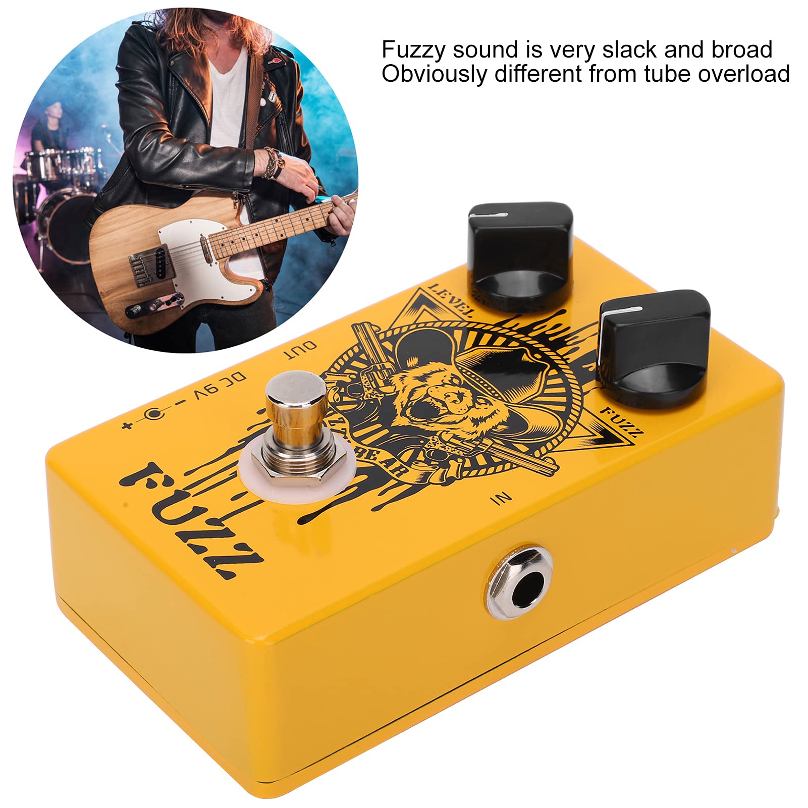Fuzz Effect Pedal, Yellow Electric Guitar Effect All-Metal Shell con True Bypass Effect for Music Lovers for Outdoor Performance for Guitarist for Music Club