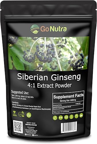 Go Nutra Ginseng siberiano - Polvo de raíz de Eleuthero Extracto 4:1 4 veces más fuerte Apoya la energía y la resistencia Natural