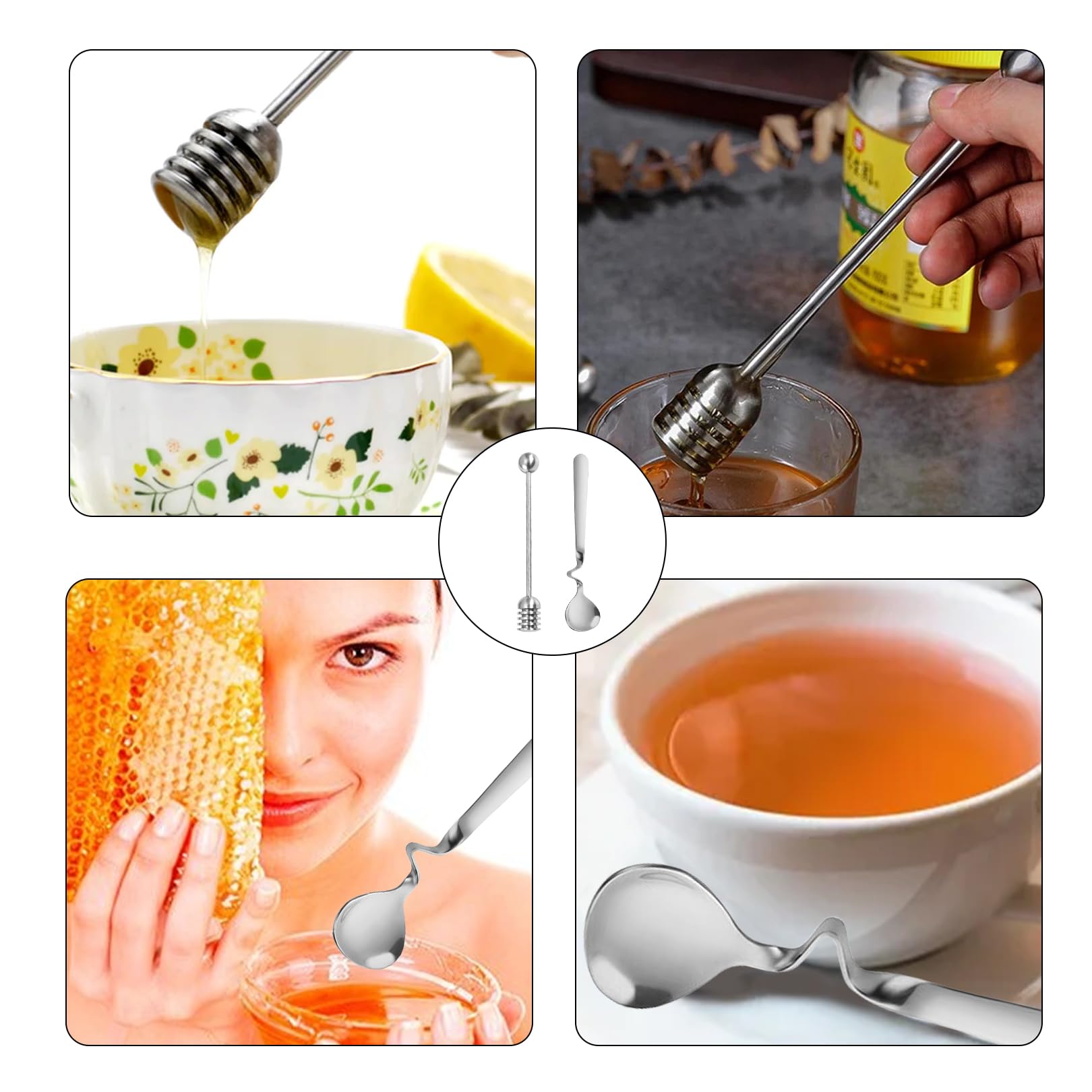 Set di 2 cucchiai per miele e marmellata, in acciaio inox, per miele, marmellata, sciroppo e yogurt, strumento ideale per cucina e colazione