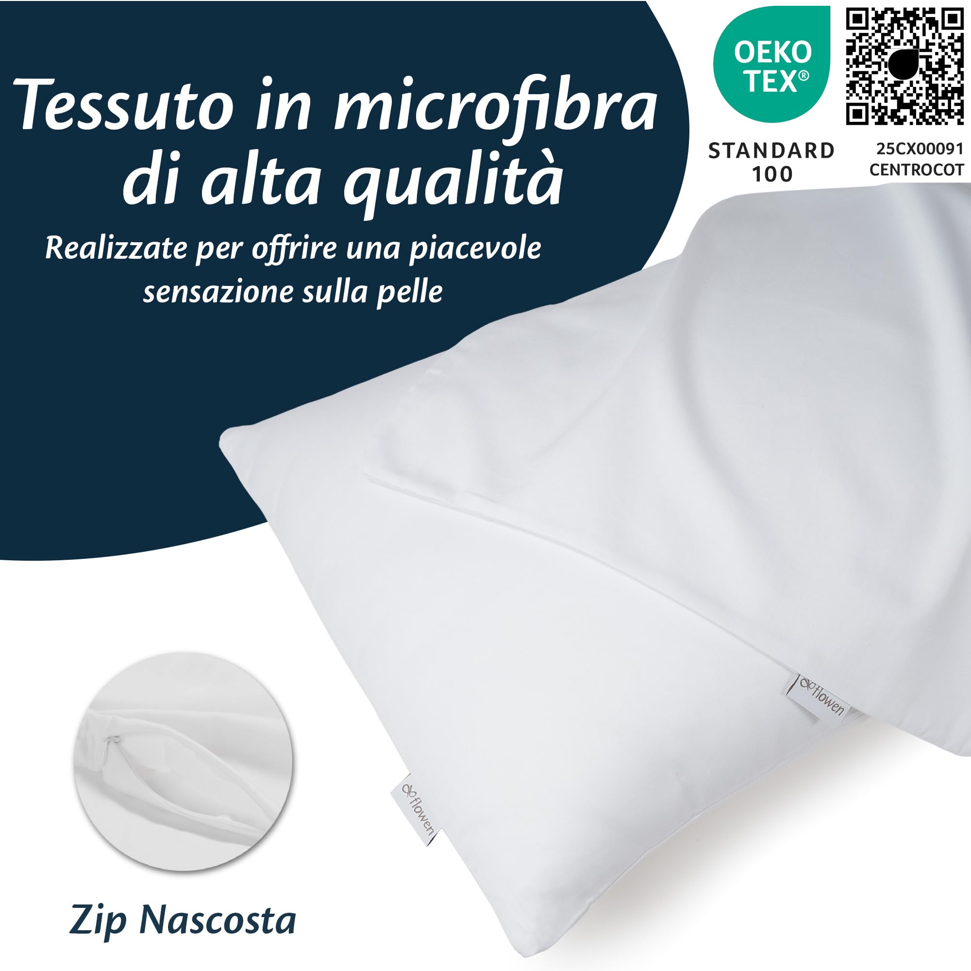 Flowen Federe Cuscini Letto Matrimoniale e Singolo 40x80 Set da 2 Copricuscini in Microfibra Fodere Lavabili e Resistenti 40 x 80 cm Tessuto 100% Poliestere Traspirante Anallergico Antiacaro
