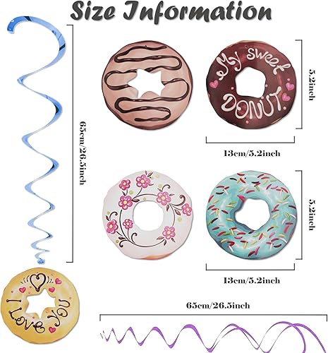 Miniatura 2 de 30 piezas de donas colgantes en forma de remolino, bonita decoración de fiesta de donas, serpentinas colgantes de techo para fiesta de cumpleaños,