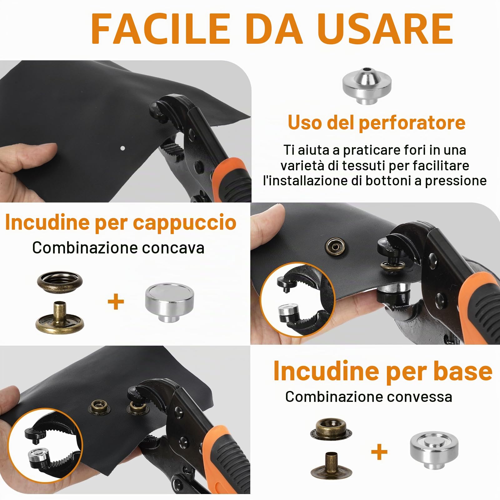 Pinza Per Bottoni Automatici A Pressione, con 3 Stampi Magnetici e 100 Set Di Bottoni a Pressione Metallo Da 15 mm, per Fai da Te Riparazione Di Coperture Di Barche, Tela, Cucito, Teloni, Jeans