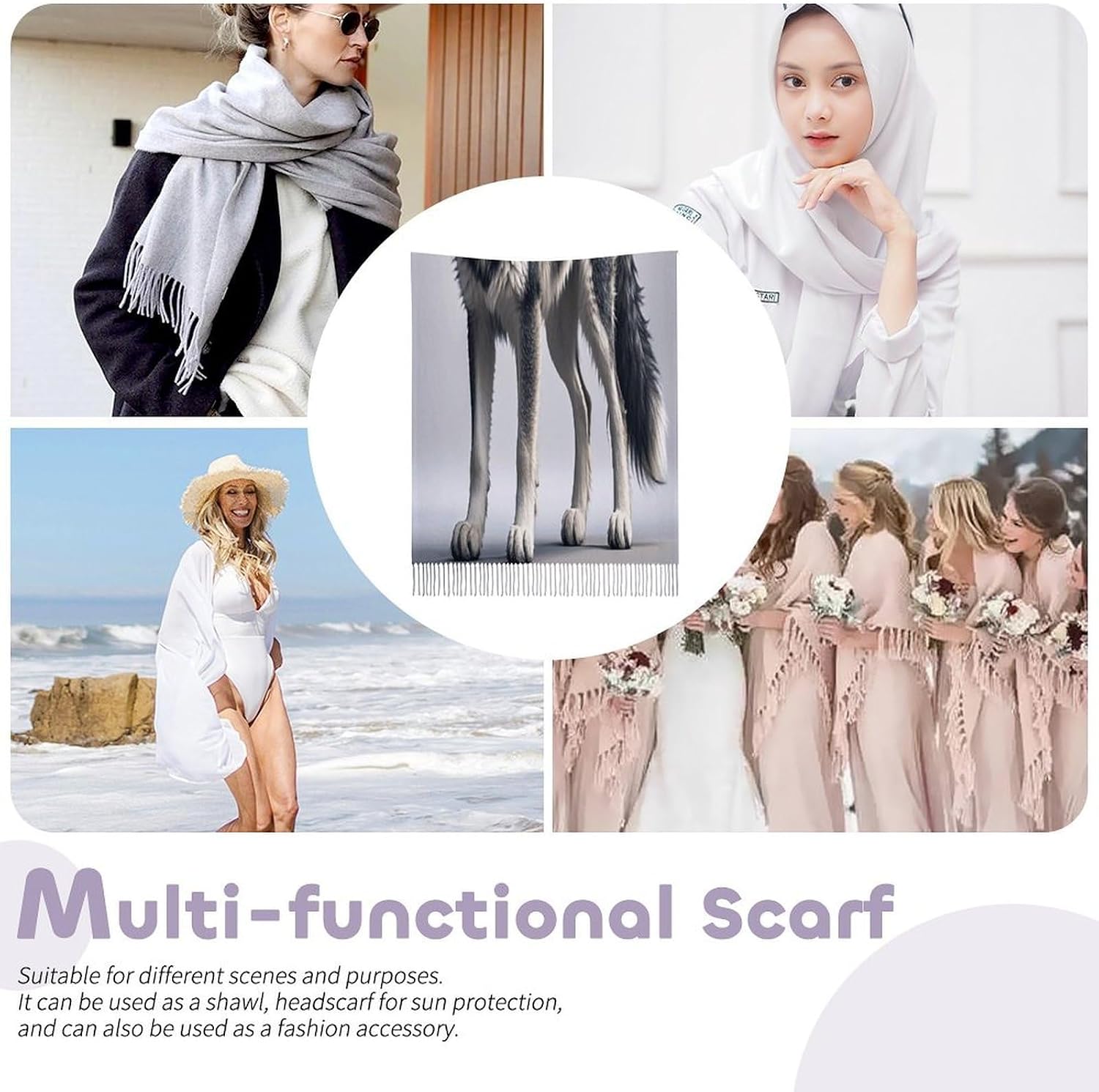 Cute Wolf Scarf for Women Men Classic Fashion Blanket Scarves Soft Cashmere Feel Scarf Cold Weather Warm Long Shawl Winter Large Scarves Classic Blanket Scarfs Thick