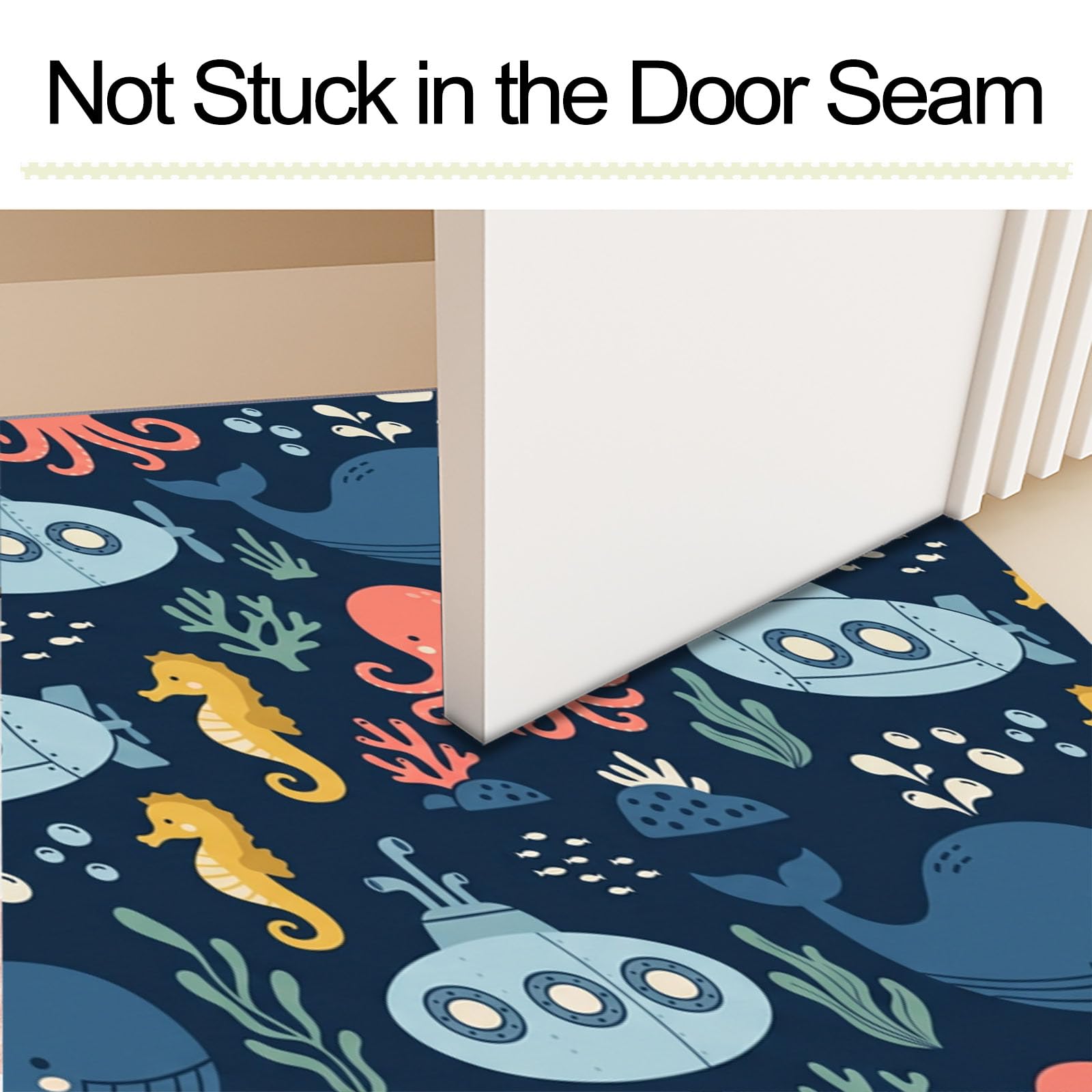 Felpudo de Entrada 60x120cm, Alfombra Vida Marina Atrapapolvo Alfombra Ballena Antideslizante Lavable, Alfombrilla con Microfibras Suaves Absorbentes para Puerta, Pasillo, Azul Marino