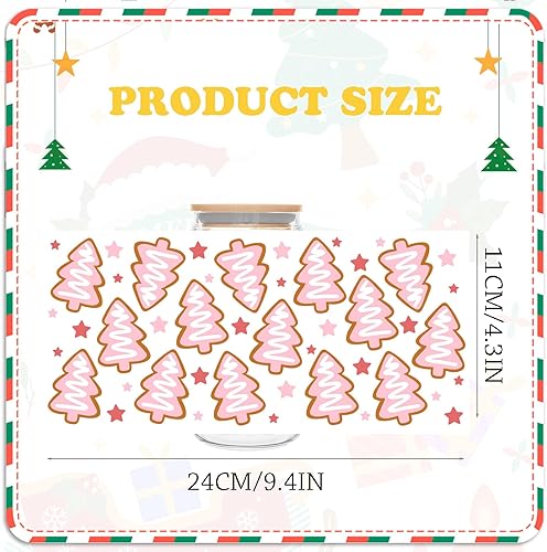 Miniatura 2 de Envoltura de copa de Navidad UV DTF  Árbol de Navidad de pan de jengibre de Papá Noel impreso 16oz Libbey Glass Cup Wrap, listo para aplicar,